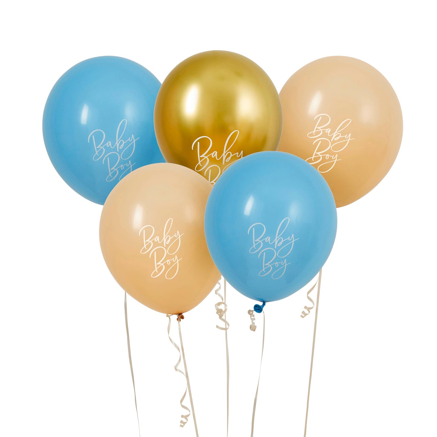 Blauwe, nude en gouden 'Baby Boy' latexballonnen van 12", set van 5