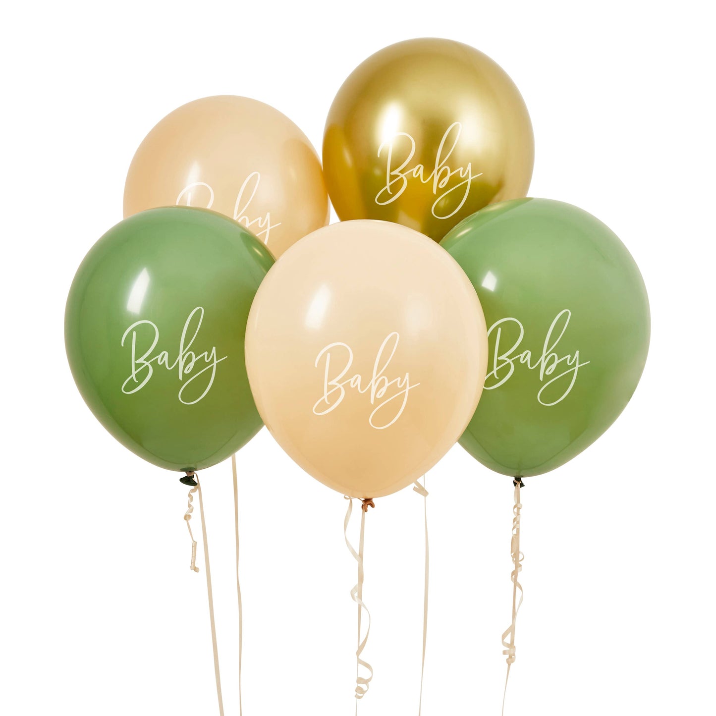 Sage, Nude & Gold 'Baby' Latex 12" ballonnen, set van 5 stuks