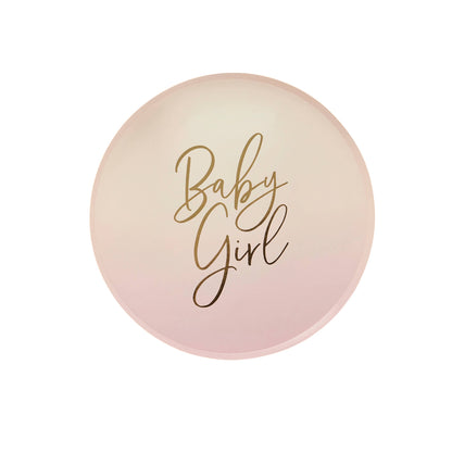Roze papieren bordjes 'Baby Girl', set van 8