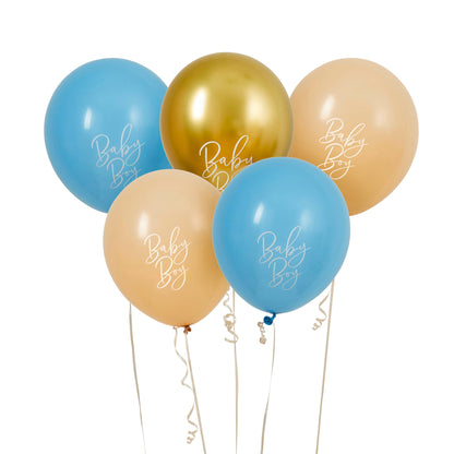 Blauwe, nude en gouden 'Baby Boy' latexballonnen van 12", set van 5
