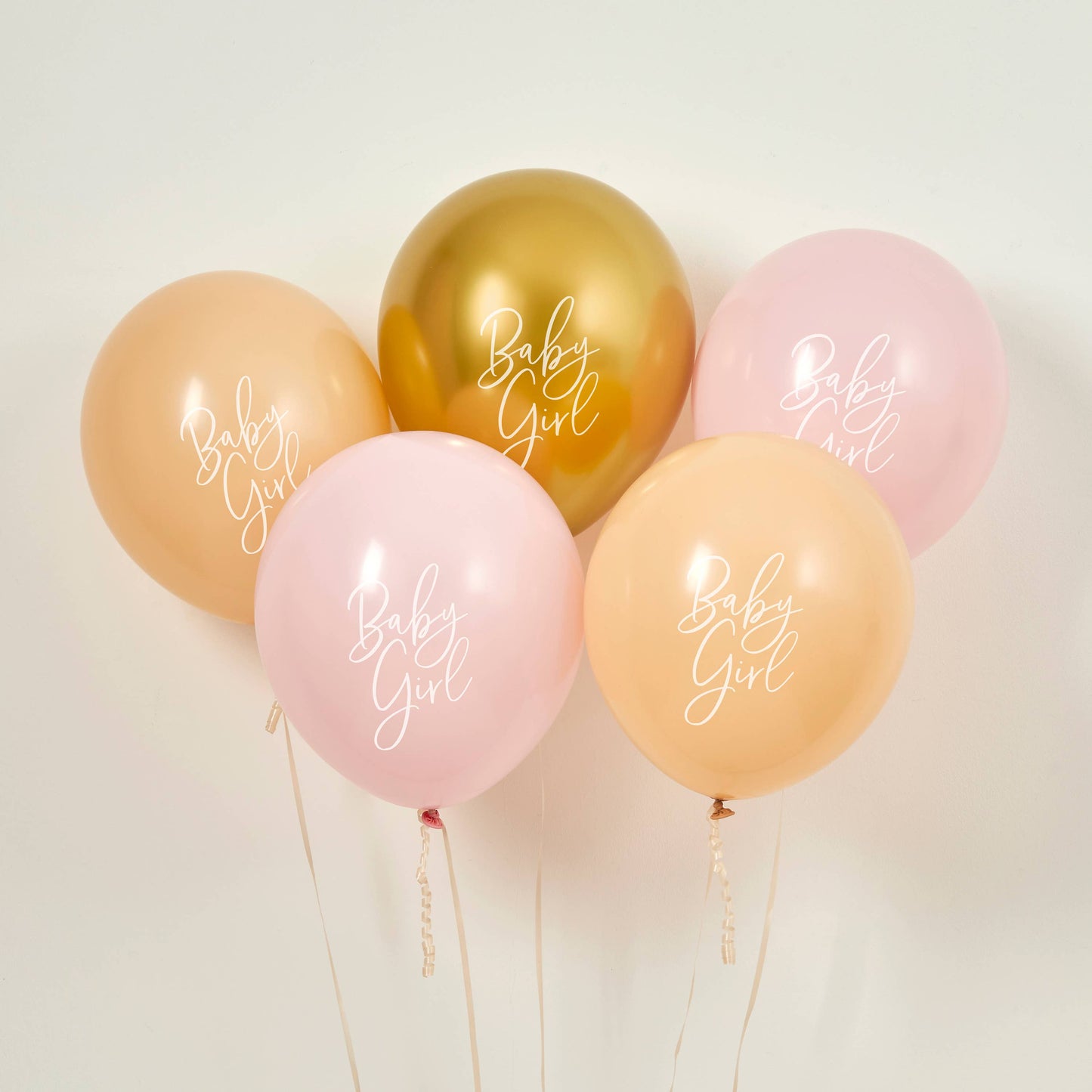 Roze, nude en gouden 'Baby Girl' latexballonnen van 12", set van 5