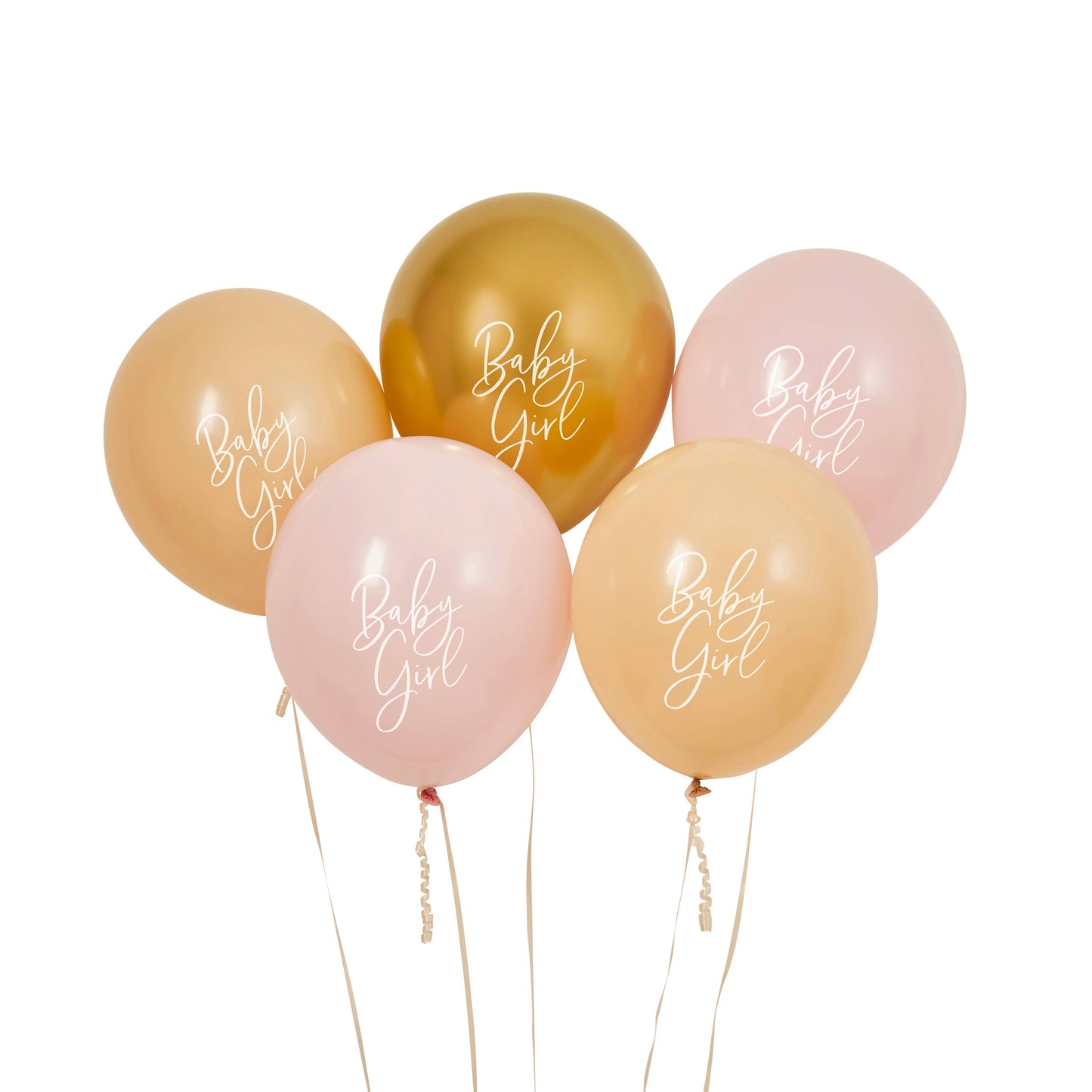 Roze, nude en gouden 'Baby Girl' latexballonnen van 12", set van 5