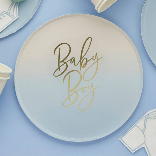Blauwe papieren bordjes 'Baby Boy', set van 8