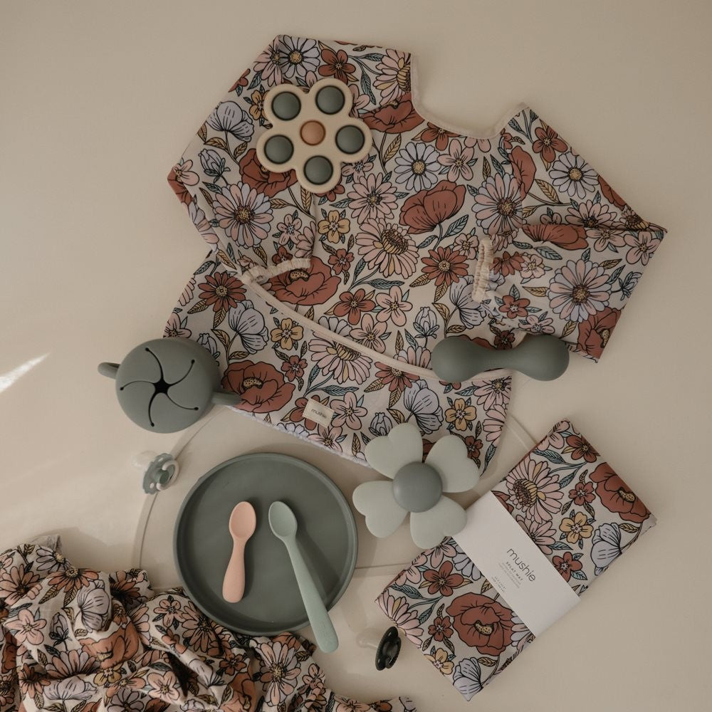 Slabbetje lange mouwen - Retro Flowers