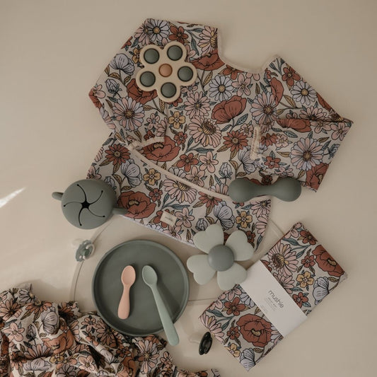 Slabbetje lange mouwen - Retro Flowers